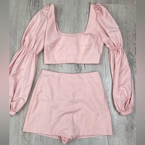 Two piece long bubble sleeve cropped top & skirt set from Lovers & Friends